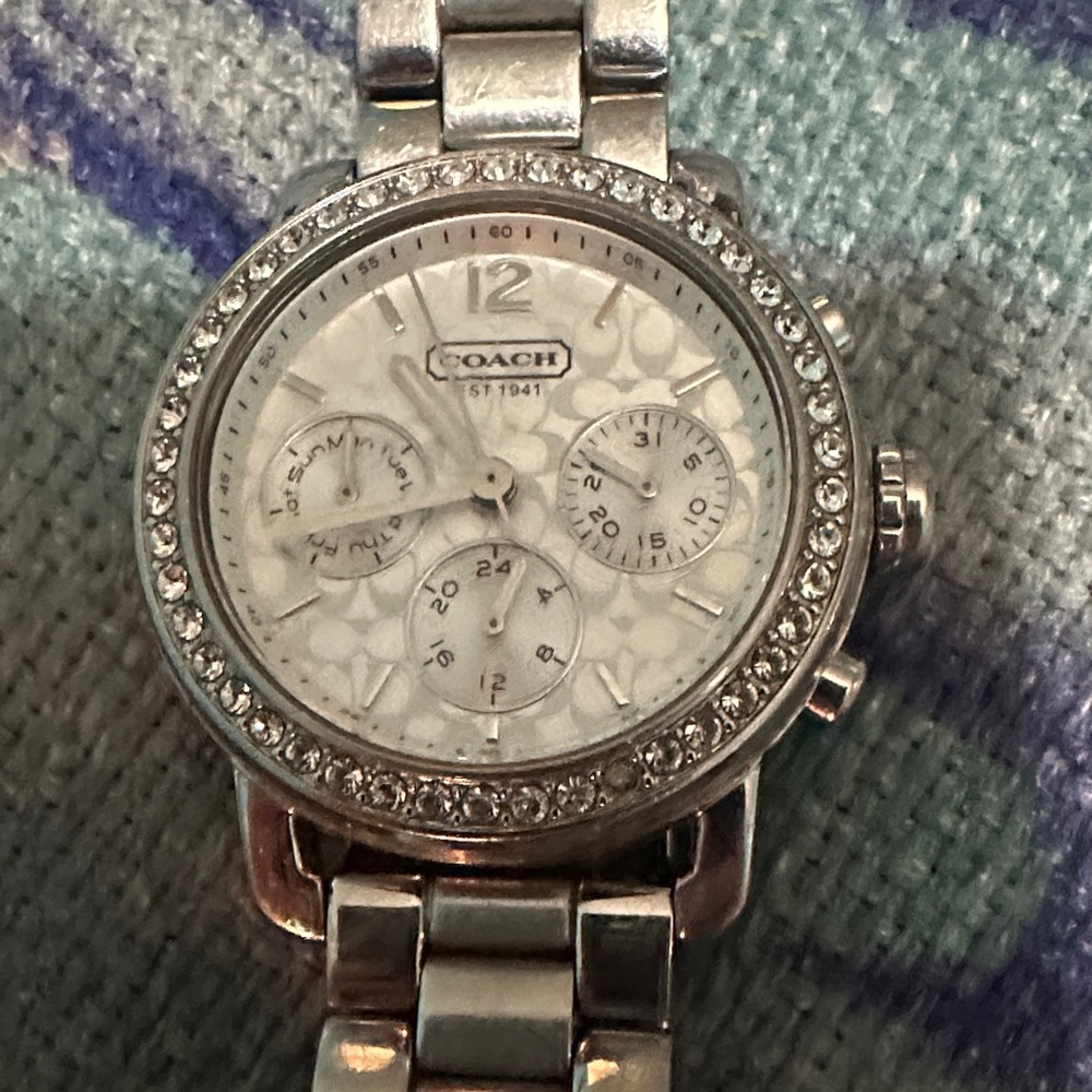 Coach Silver Chronograph Watch with Crystal Details